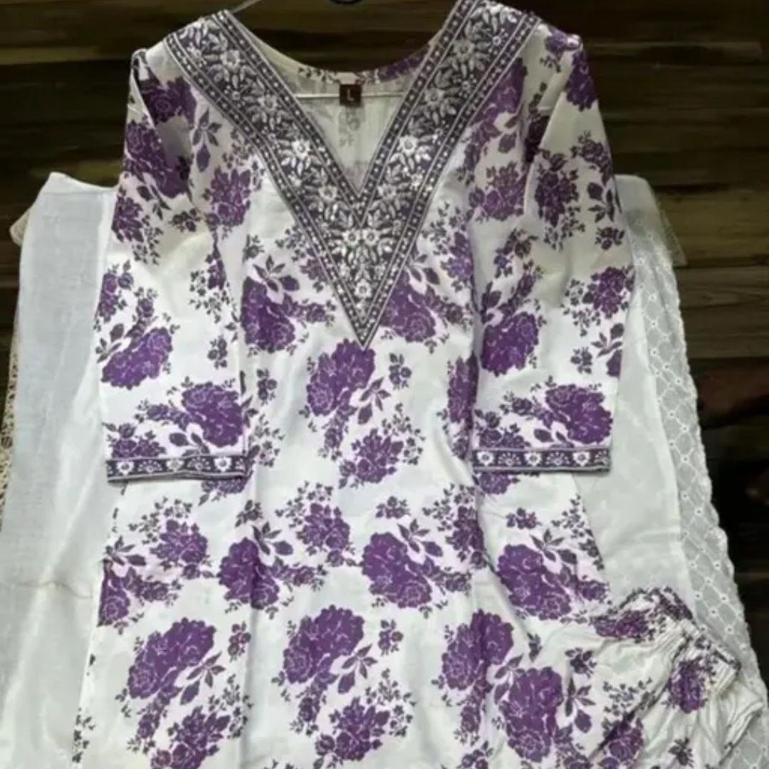 Lavender Floral Print Kurta Set – Elegant Style for Women