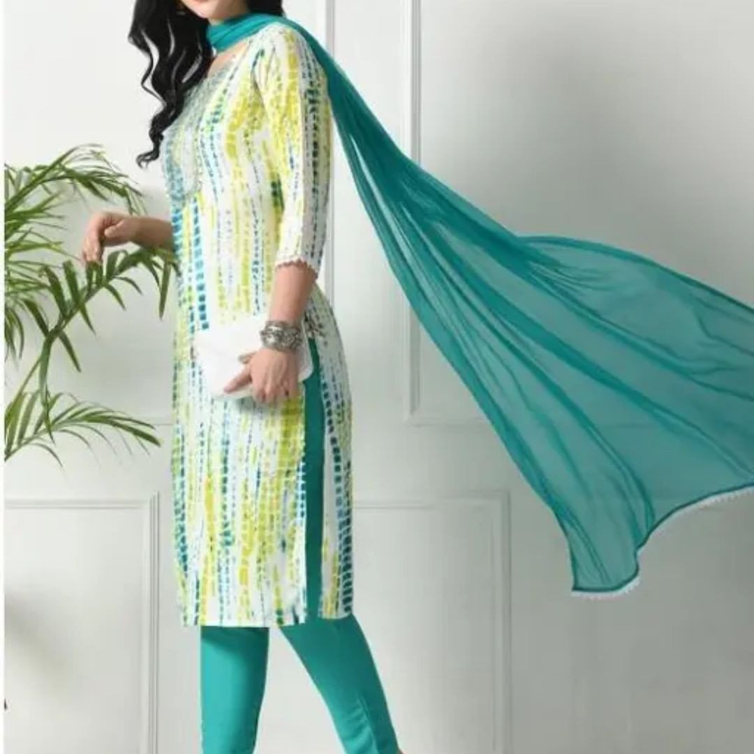 Shibori Green Yoke Kurta Set with Dupatta | Rama Green