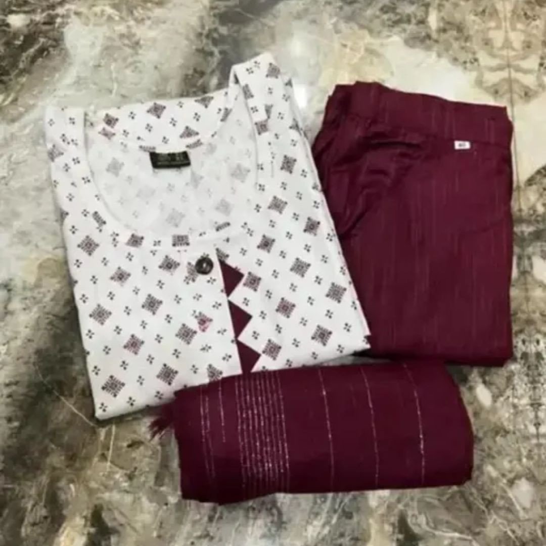 Women's Khadi Cotton Kurta Pant & Dupatta Set - Stylish