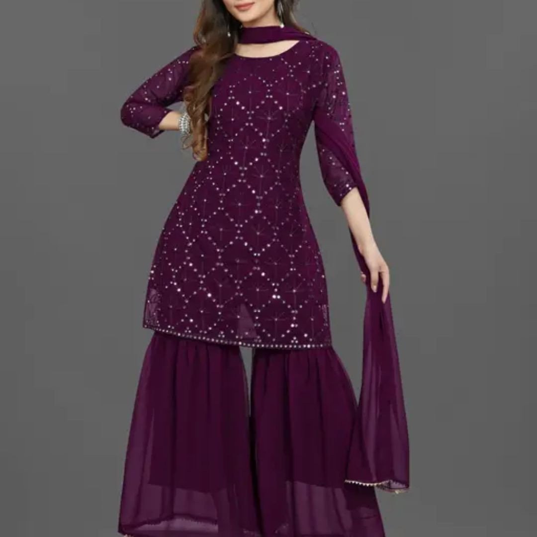 Women’s Georgette Sequence Kurta Sharara Set – Party Wear