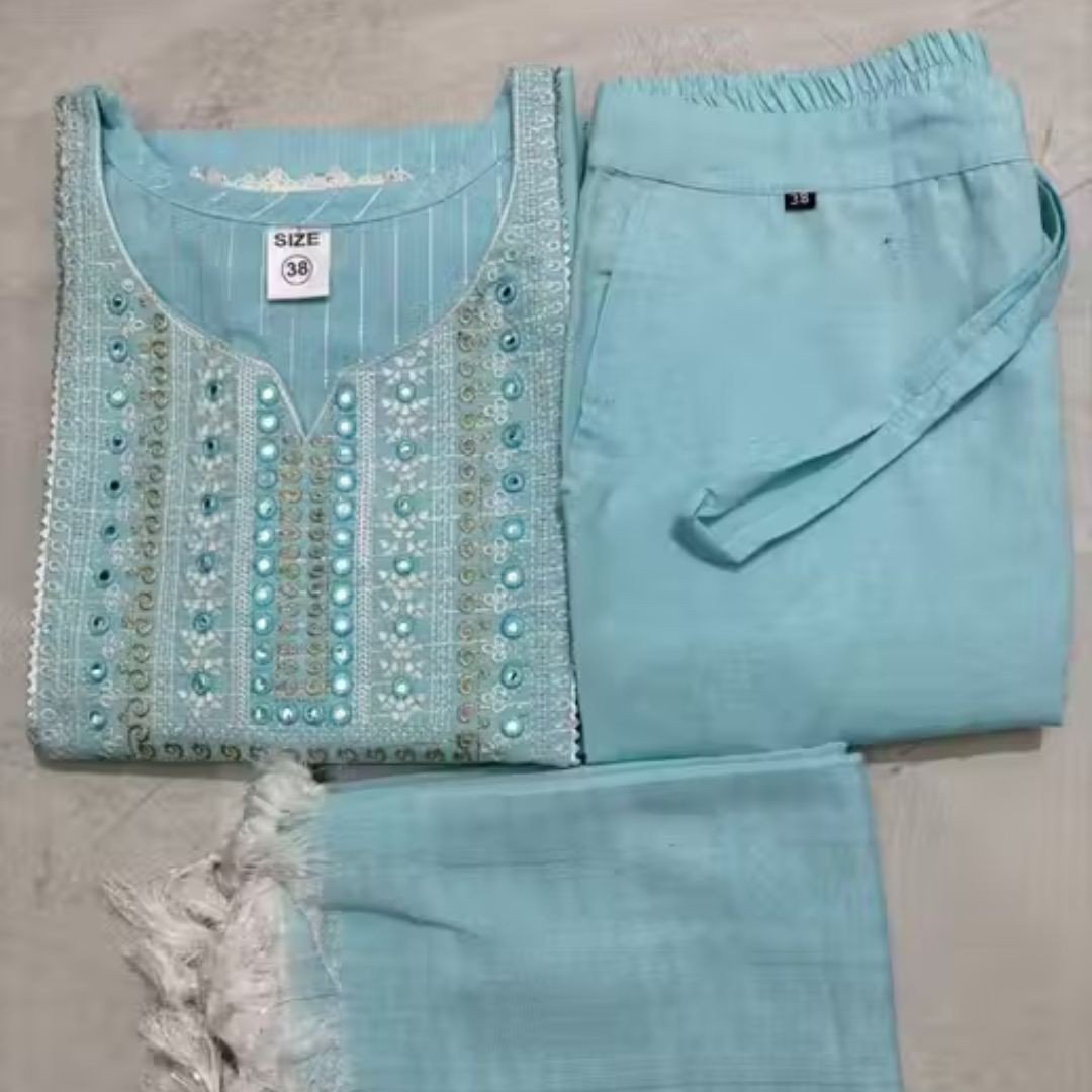 Trendy Womens Embroidery Kurti & Pant Set with Dupatta