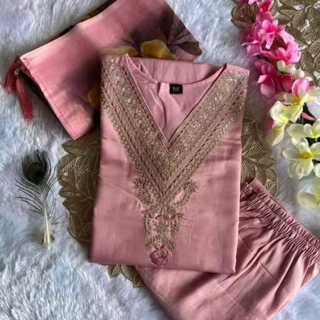 Wedding Kurta Set Women | Heavy Chanderi Silk Kurti Set