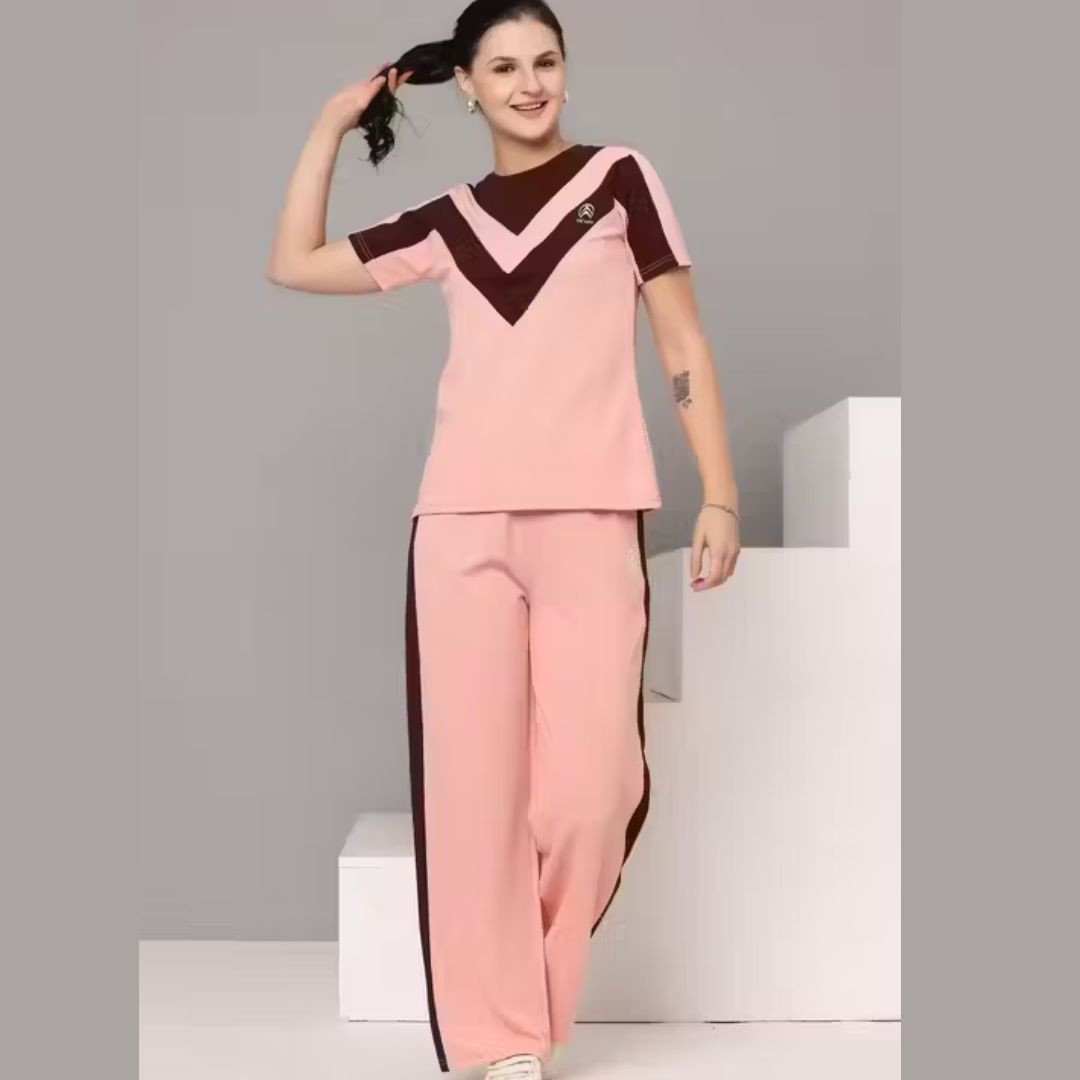 Zicada Women Striped T-shirt & Pant Set | Casual Gym Wear