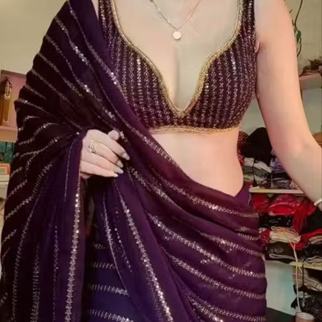 Elegant Purple Georgette Embroidered Saree for Women